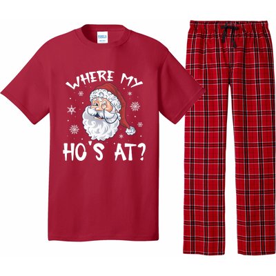 Where My Hos At Christmas Pajamas Santa Humor Funny Xmas Family Pajama Set