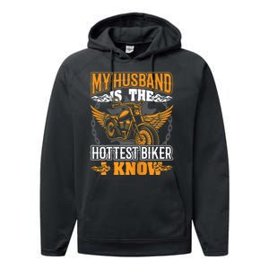 Womens My Husband Is The Hottest Biker I Know Motorcycles Performance Fleece Hoodie