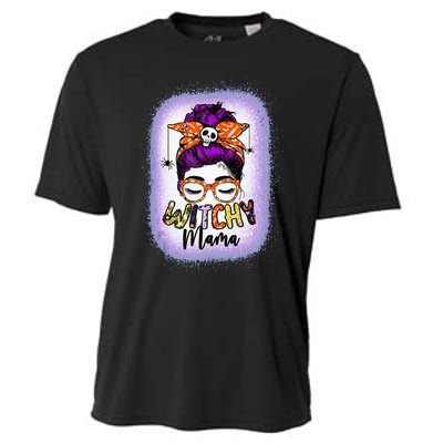 Witchy Mama Halloween Messy Bun Skull Witch Mom  Spooky Cooling Performance Crew T-Shirt