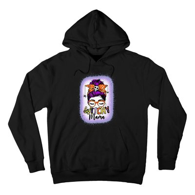 Witchy Mama Halloween Messy Bun Skull Witch Mom  Spooky Hoodie