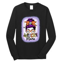 Witchy Mama Halloween Messy Bun Skull Witch Mom  Spooky Long Sleeve Shirt