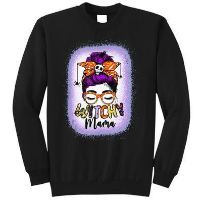 Witchy Mama Halloween Messy Bun Skull Witch Mom  Spooky Sweatshirt