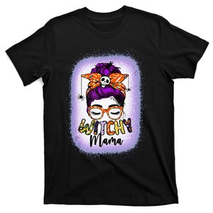 Witchy Mama Halloween Messy Bun Skull Witch Mom  Spooky T-Shirt