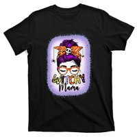 Witchy Mama Halloween Messy Bun Skull Witch Mom  Spooky T-Shirt