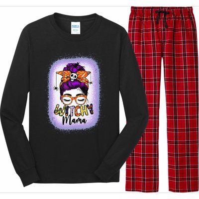 Witchy Mama Halloween Messy Bun Skull Witch Mom  Spooky Long Sleeve Pajama Set