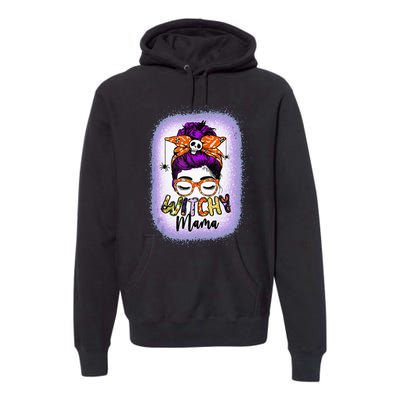 Witchy Mama Halloween Messy Bun Skull Witch Mom  Spooky Premium Hoodie