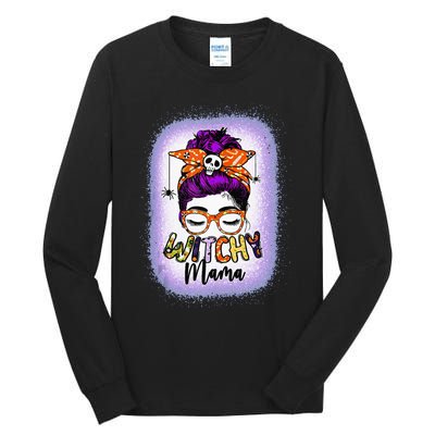 Witchy Mama Halloween Messy Bun Skull Witch Mom  Spooky Tall Long Sleeve T-Shirt