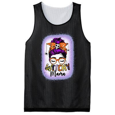 Witchy Mama Halloween Messy Bun Skull Witch Mom  Spooky Mesh Reversible Basketball Jersey Tank