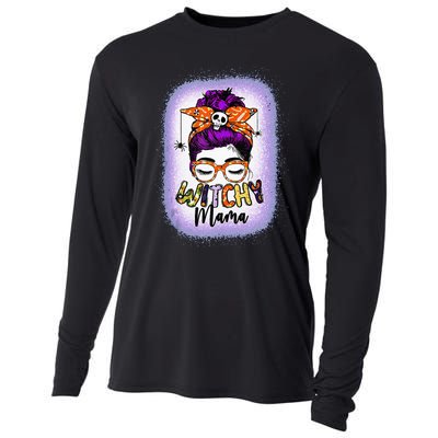 Witchy Mama Halloween Messy Bun Skull Witch Mom  Spooky Cooling Performance Long Sleeve Crew