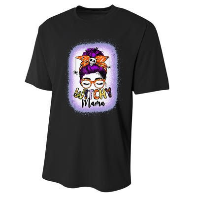 Witchy Mama Halloween Messy Bun Skull Witch Mom  Spooky Performance Sprint T-Shirt