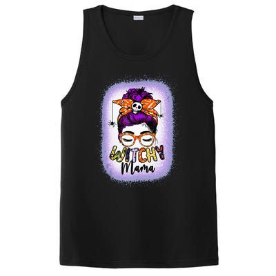 Witchy Mama Halloween Messy Bun Skull Witch Mom  Spooky PosiCharge Competitor Tank