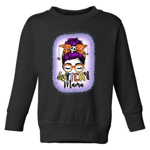 Witchy Mama Halloween Messy Bun Skull Witch Mom  Spooky Toddler Sweatshirt