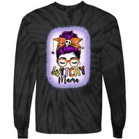 Witchy Mama Halloween Messy Bun Skull Witch Mom  Spooky Tie-Dye Long Sleeve Shirt