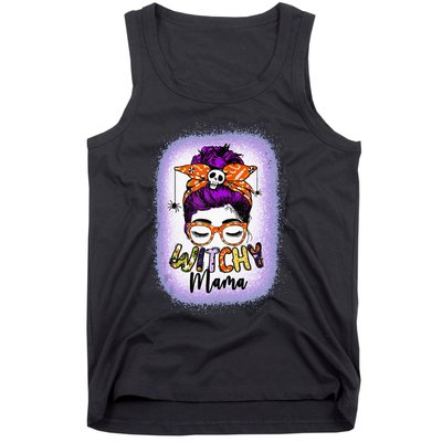 Witchy Mama Halloween Messy Bun Skull Witch Mom  Spooky Tank Top