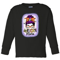 Witchy Mama Halloween Messy Bun Skull Witch Mom  Spooky Toddler Long Sleeve Shirt