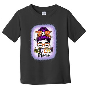 Witchy Mama Halloween Messy Bun Skull Witch Mom  Spooky Toddler T-Shirt