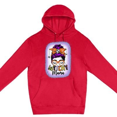 Witchy Mama Halloween Messy Bun Skull Witch Mom  Spooky Premium Pullover Hoodie