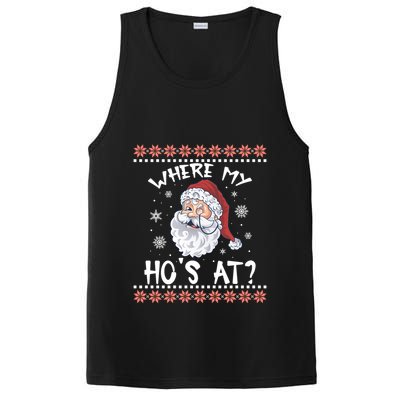 Where My Hos At Funny Santa Christmas Pajamas Ugly Christmas Sweater PosiCharge Competitor Tank