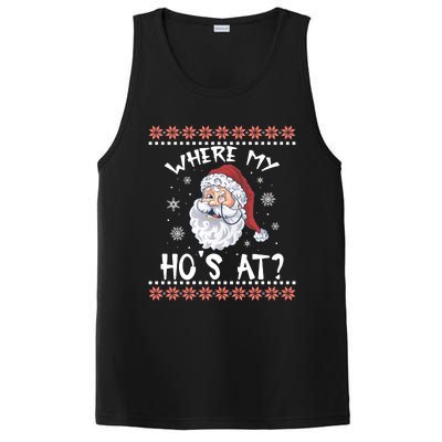 Where My Hos At Funny Santa Christmas Pajamas Ugly Christmas Sweater PosiCharge Competitor Tank