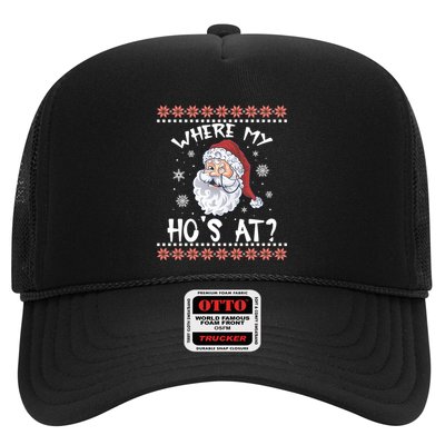 Where My Hos At Funny Santa Christmas Pajamas Ugly Christmas Sweater Trucker Hat