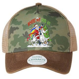 Where My HoS At Santa Claus Riding Unicorn Happy Christmas Gift Legacy Tie Dye Trucker Hat