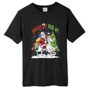 Where My HoS At Santa Claus Riding Unicorn Happy Christmas Gift Tall Fusion ChromaSoft Performance T-Shirt