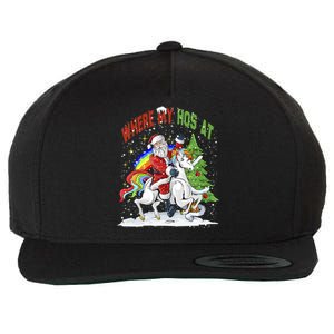 Where My HoS At Santa Claus Riding Unicorn Happy Christmas Gift Wool Snapback Cap