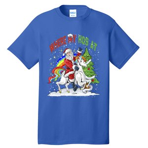 Where My HoS At Santa Claus Riding Unicorn Happy Christmas Gift Tall T-Shirt