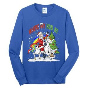 Where My HoS At Santa Claus Riding Unicorn Happy Christmas Gift Tall Long Sleeve T-Shirt