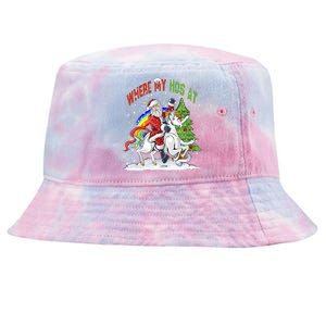 Where My HoS At Santa Claus Riding Unicorn Happy Christmas Gift Tie-Dyed Bucket Hat