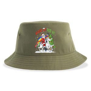 Where My HoS At Santa Claus Riding Unicorn Happy Christmas Gift Sustainable Bucket Hat