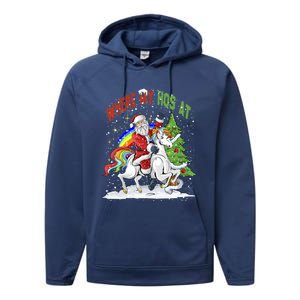 Where My HoS At Santa Claus Riding Unicorn Happy Christmas Gift Performance Fleece Hoodie