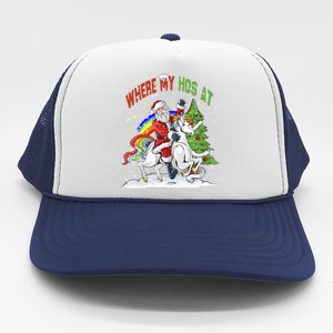 Where My HoS At Santa Claus Riding Unicorn Happy Christmas Gift Trucker Hat