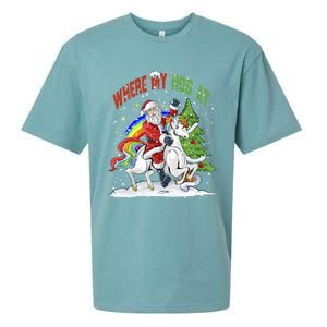 Where My HoS At Santa Claus Riding Unicorn Happy Christmas Gift Sueded Cloud Jersey T-Shirt