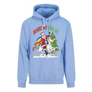 Where My HoS At Santa Claus Riding Unicorn Happy Christmas Gift Unisex Surf Hoodie