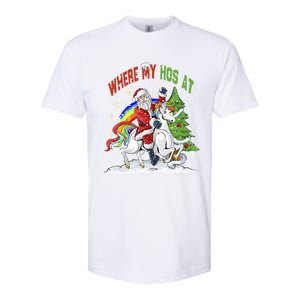 Where My HoS At Santa Claus Riding Unicorn Happy Christmas Gift Softstyle CVC T-Shirt