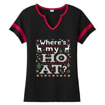 Where My HoS At Ho Matching Couple Christmas Ugly Gift Ladies Halftime Notch Neck Tee