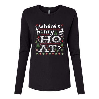 Where My HoS At Ho Matching Couple Christmas Ugly Gift Womens Cotton Relaxed Long Sleeve T-Shirt