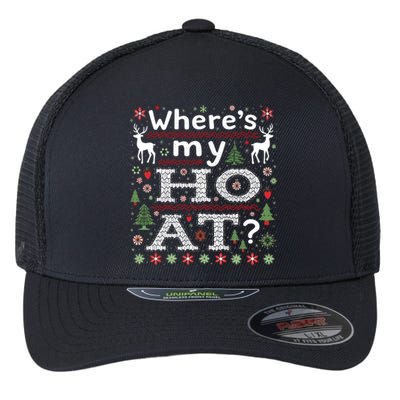 Where My HoS At Ho Matching Couple Christmas Ugly Gift Flexfit Unipanel Trucker Cap