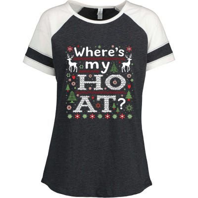 Where My HoS At Ho Matching Couple Christmas Ugly Gift Enza Ladies Jersey Colorblock Tee