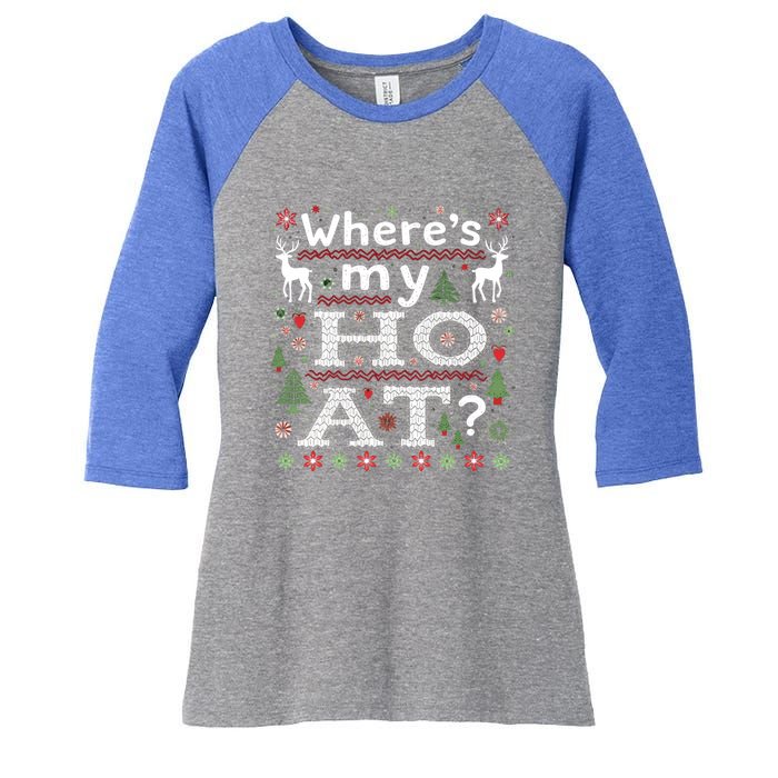 Where My HoS At Ho Matching Couple Christmas Ugly Gift Women's Tri-Blend 3/4-Sleeve Raglan Shirt