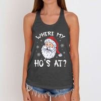 Where My Hos At Christmas Pajamas Santa Adult Humor Funny Women's Knotted Racerback Tank