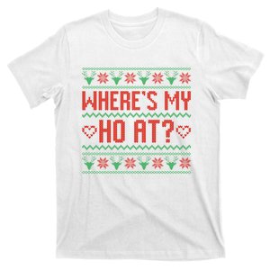 Where My HoS At Ugly Christmas Sweater Couples Matching T-Shirt