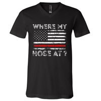 Where My Hose At Firefighter V-Neck T-Shirt