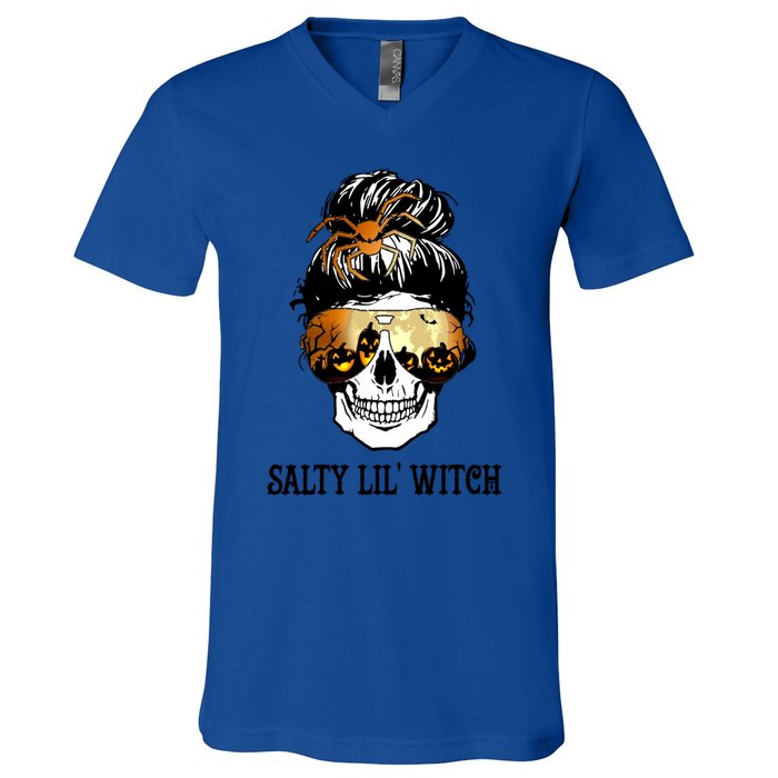 Witchy Mama Halloween Skull Witch Mom Spooky Gift V-Neck T-Shirt