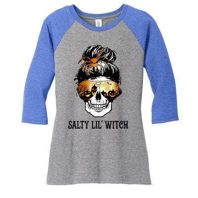 Witchy Mama Halloween Skull Witch Mom Spooky Gift Women's Tri-Blend 3/4-Sleeve Raglan Shirt