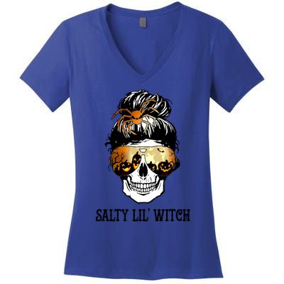 Witchy Mama Halloween Skull Witch Mom Spooky Gift Women's V-Neck T-Shirt