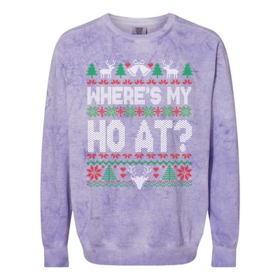 Where My HoS At Ho Matching Couple Christmas Ugly Cute Gift Colorblast Crewneck Sweatshirt