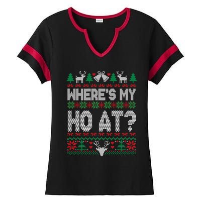 Where My HoS At Ho Matching Couple Christmas Ugly Cute Gift Ladies Halftime Notch Neck Tee