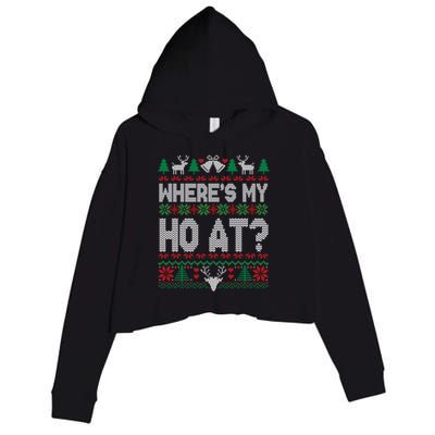 Where My HoS At Ho Matching Couple Christmas Ugly Cute Gift Crop Fleece Hoodie